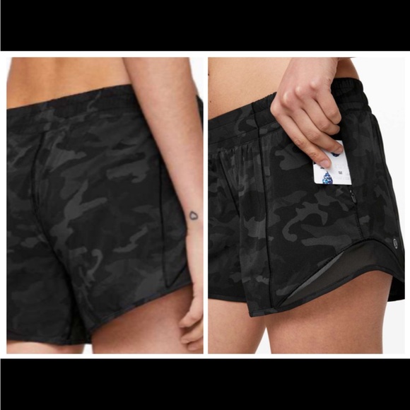 lululemon athletica Pants - Lululemon Hotty Hot Short II *Long 4” Incognito Camo Multi Grey / Black EUC.